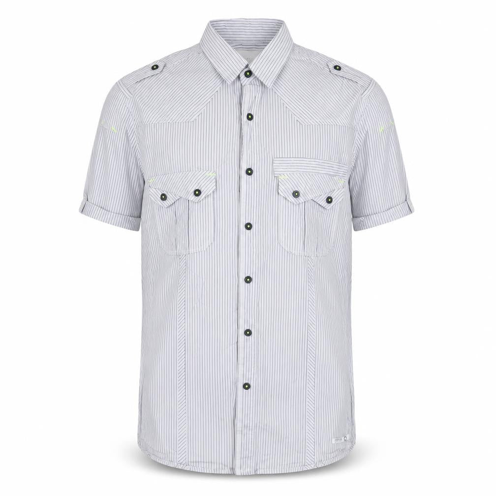 Crafted Mens Blue Striped Cotton Button-Up Size S Collared Button - Pockets