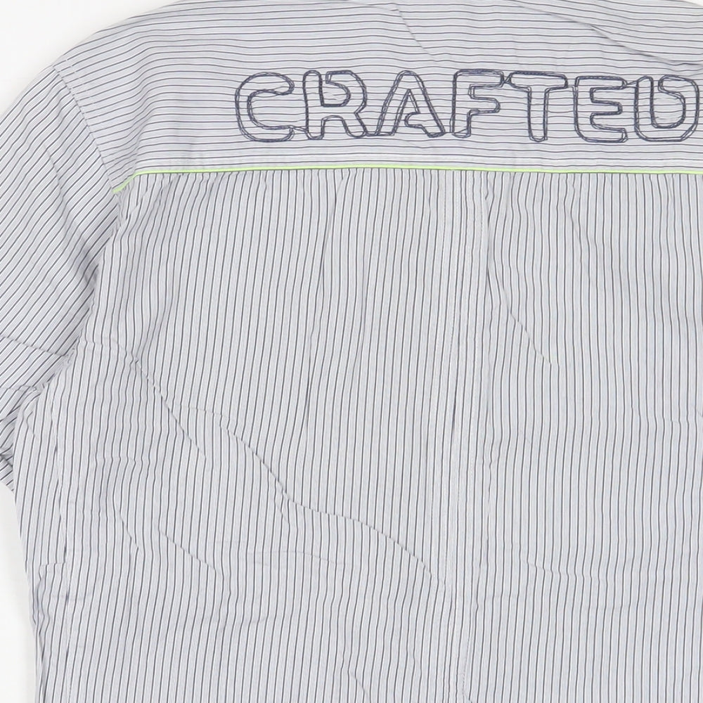 Crafted Mens Blue Striped Cotton Button-Up Size S Collared Button - Pockets