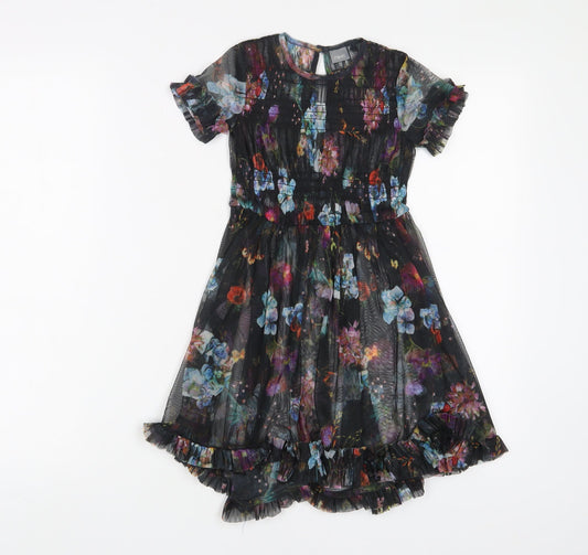 NEXT Girls Multicoloured Floral Polyester A-Line Size 4 Years Roll Neck Button - Pleated