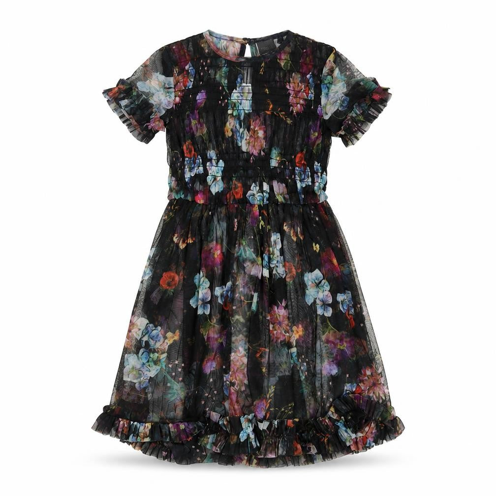 NEXT Girls Multicoloured Floral Polyester A-Line Size 4 Years Roll Neck Button - Pleated
