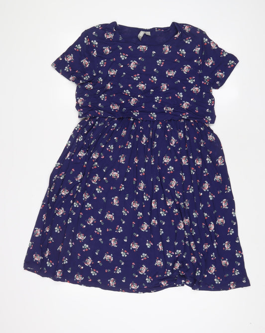 ASOS Womens Blue Floral Viscose A-Line Size 10 Boat Neck Pullover