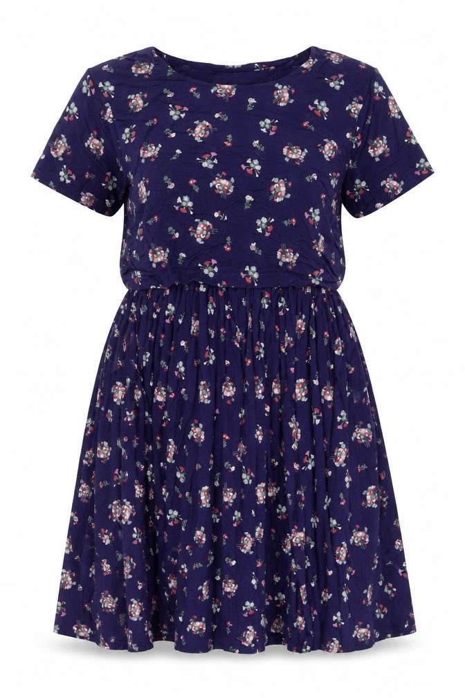 ASOS Womens Blue Floral Viscose A-Line Size 10 Boat Neck Pullover