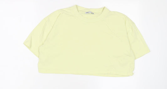 Zara Womens Green Cotton Cropped T-Shirt Size M Crew Neck