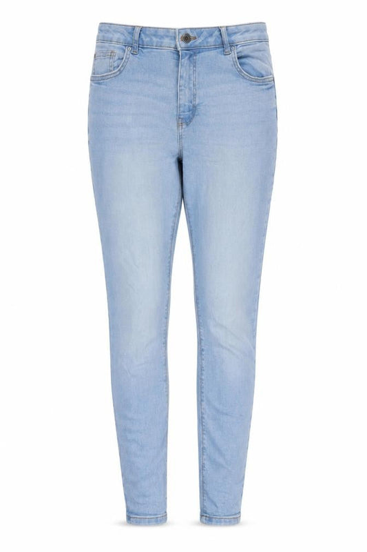 Front view of Denim & Co. women’s blue cotton skinny jeans, size UK 14, 29-inch leg regular zip