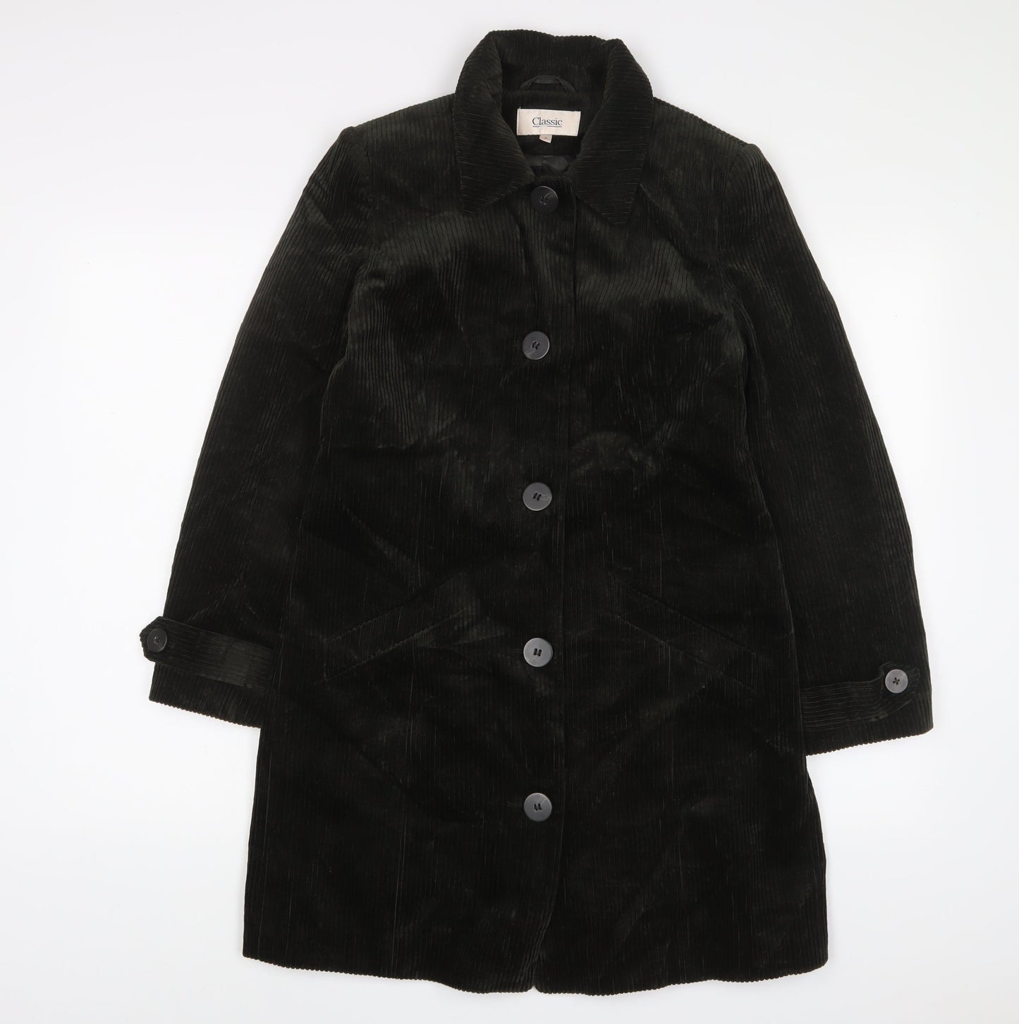 Classic Womens Green Overcoat Coat Size 8 Button - Pockets