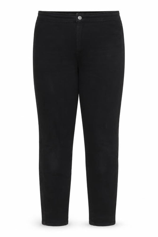 Front view of Denim & Co. women’s black cotton skinny jeans, size UK 12, 28-inch leg regular zip