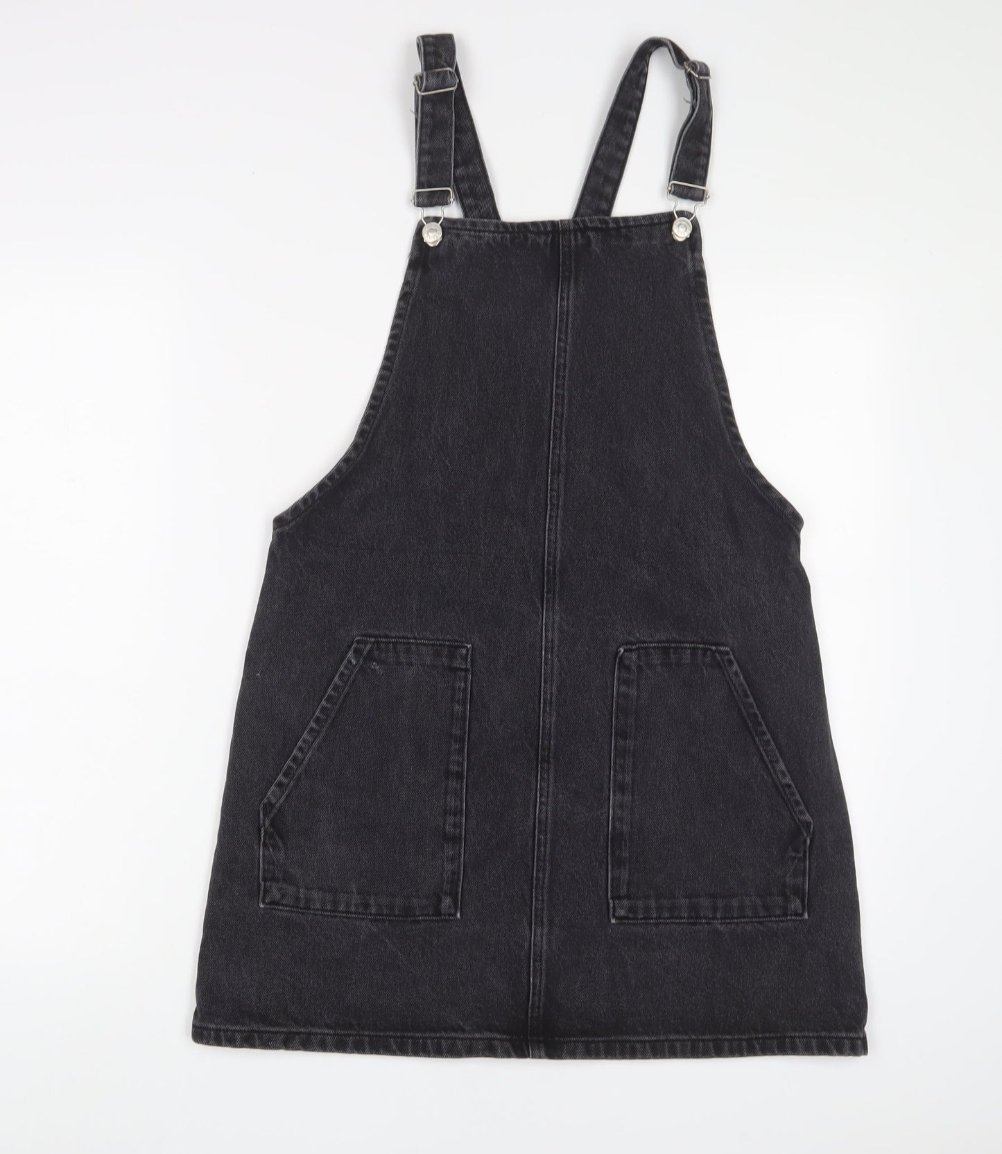 Topshop Womens Grey Cotton A-Line Size 12 Square Neck Buckle