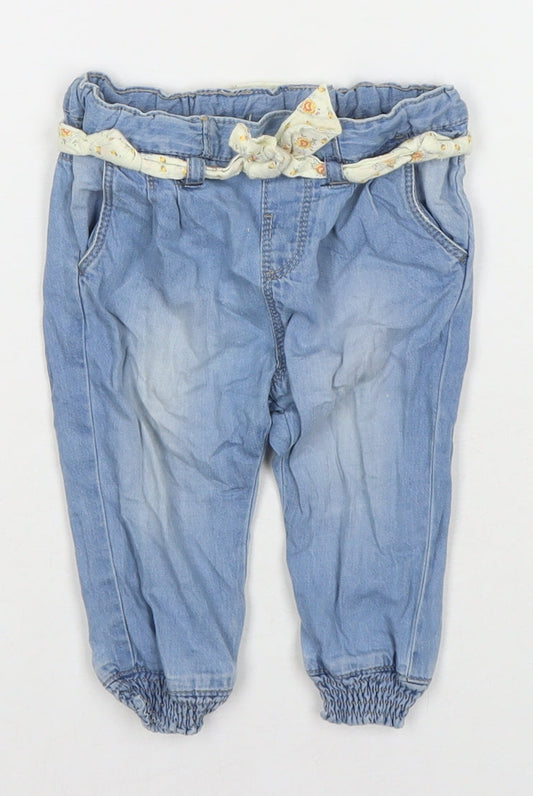 Zara Girls Blue Cotton Jogger Jeans Size 6-9 Months Pullover