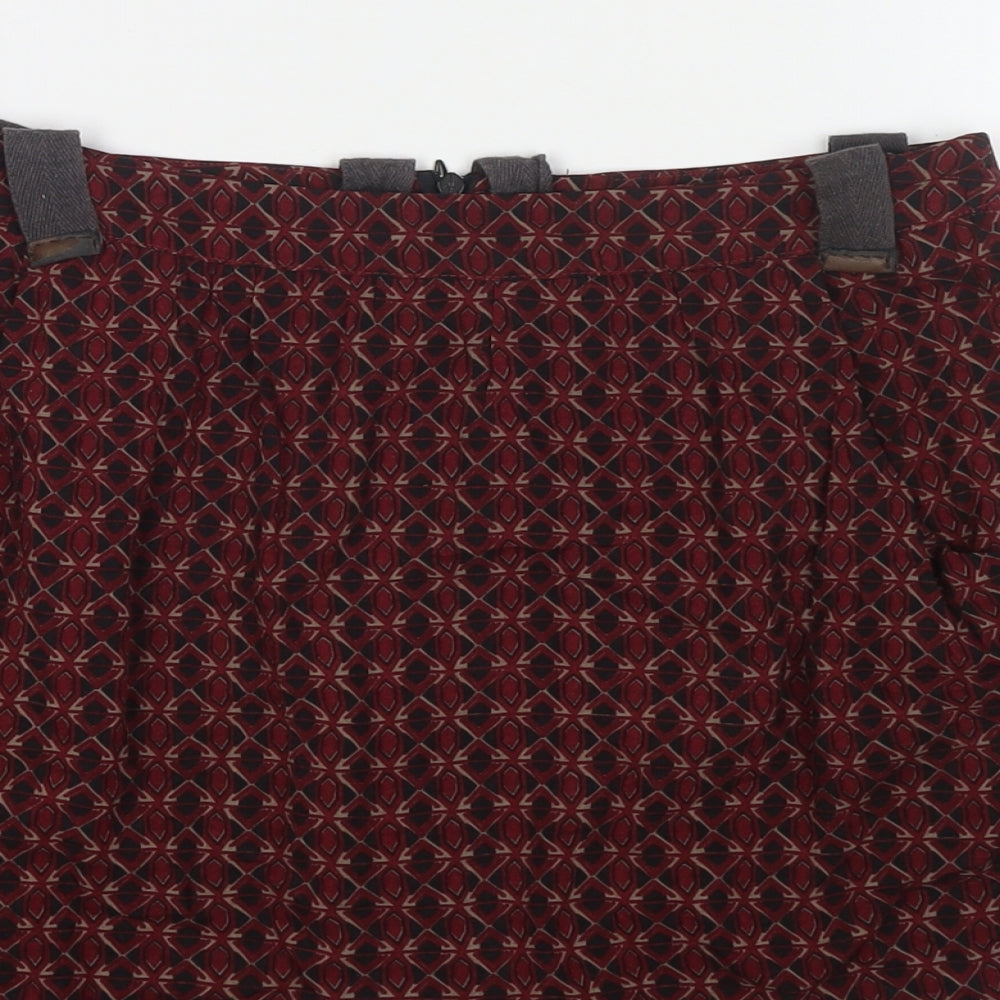 Camaieu Womens Red Geometric Polyester Skater Skirt Size 28 in Zip