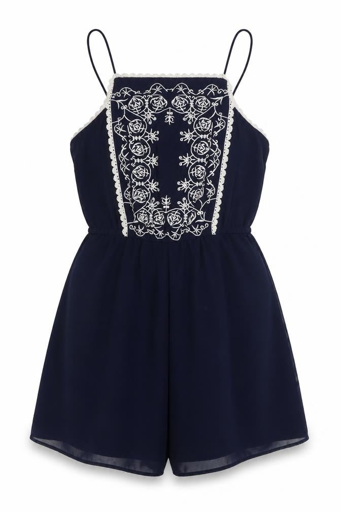 Miss Selfridge Womens Blue Geometric Polyester Playsuit One-Piece Size 6 L3 in Button