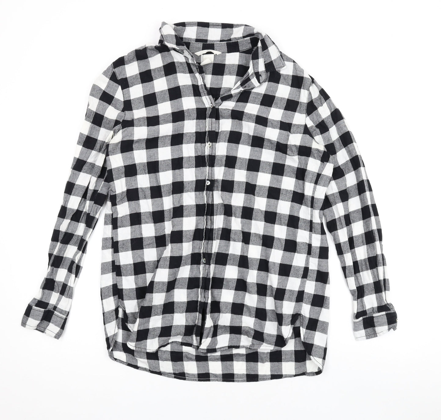 H&M Womens Black Check Cotton Basic Button-Up Size 8 V-Neck