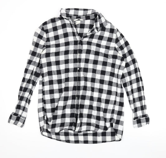 H&M Womens Black Check Cotton Basic Button-Up Size 8 V-Neck