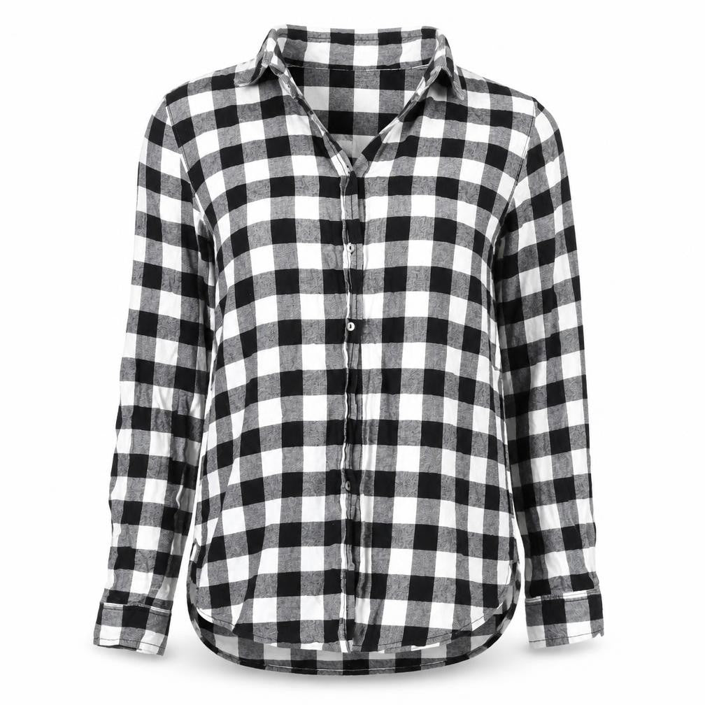 H&M Womens Black Check Cotton Basic Button-Up Size 8 V-Neck