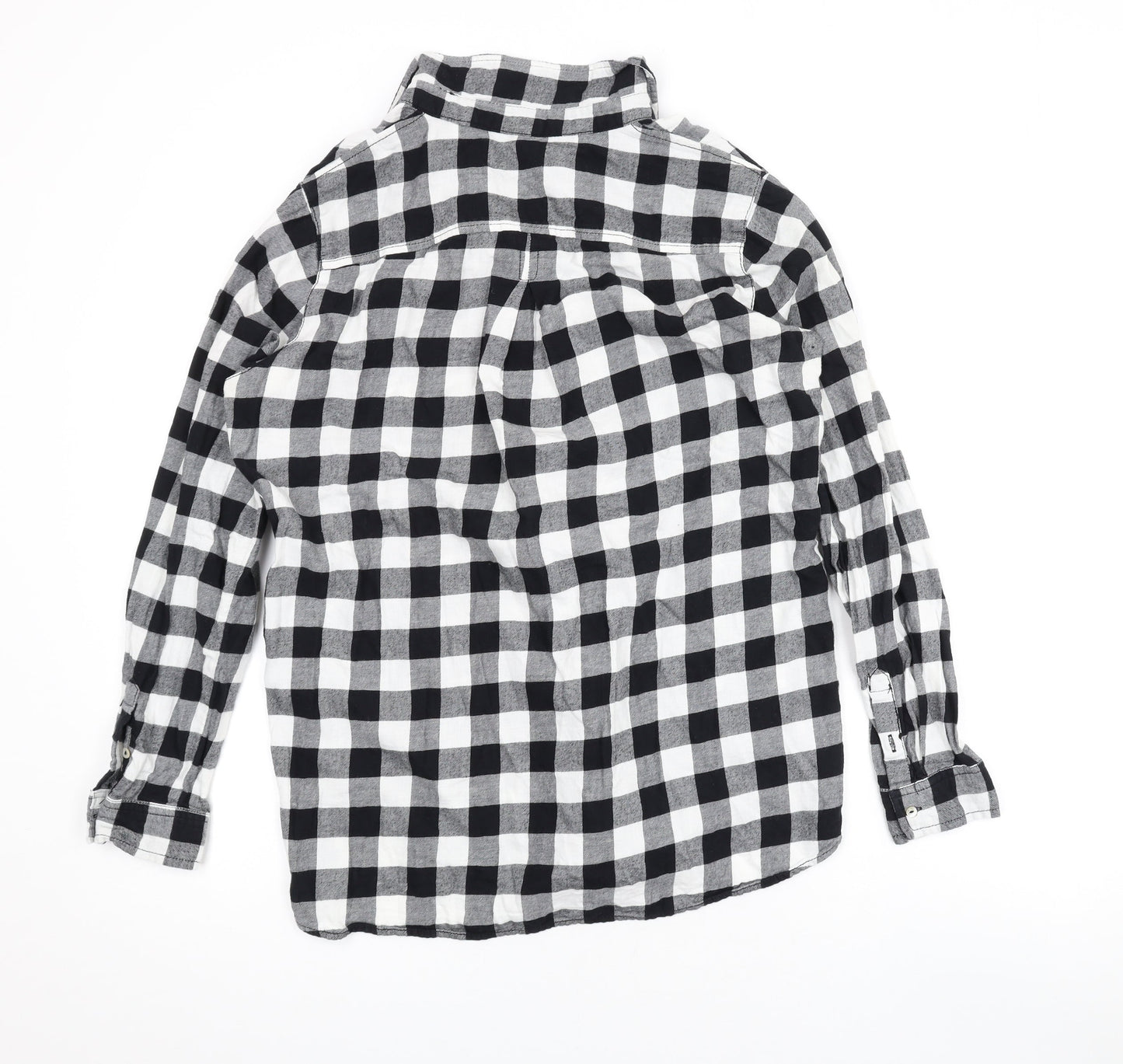 H&M Womens Black Check Cotton Basic Button-Up Size 8 V-Neck