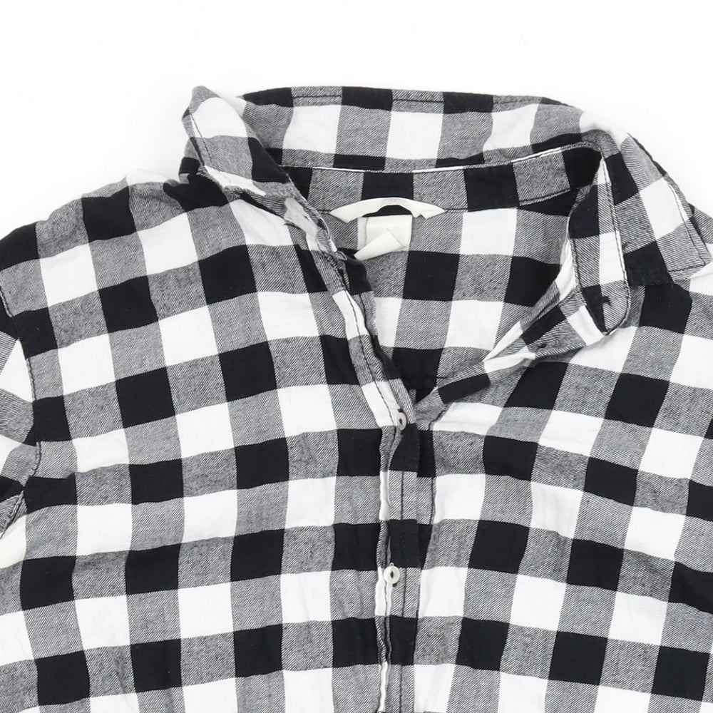 H&M Womens Black Check Cotton Basic Button-Up Size 8 V-Neck