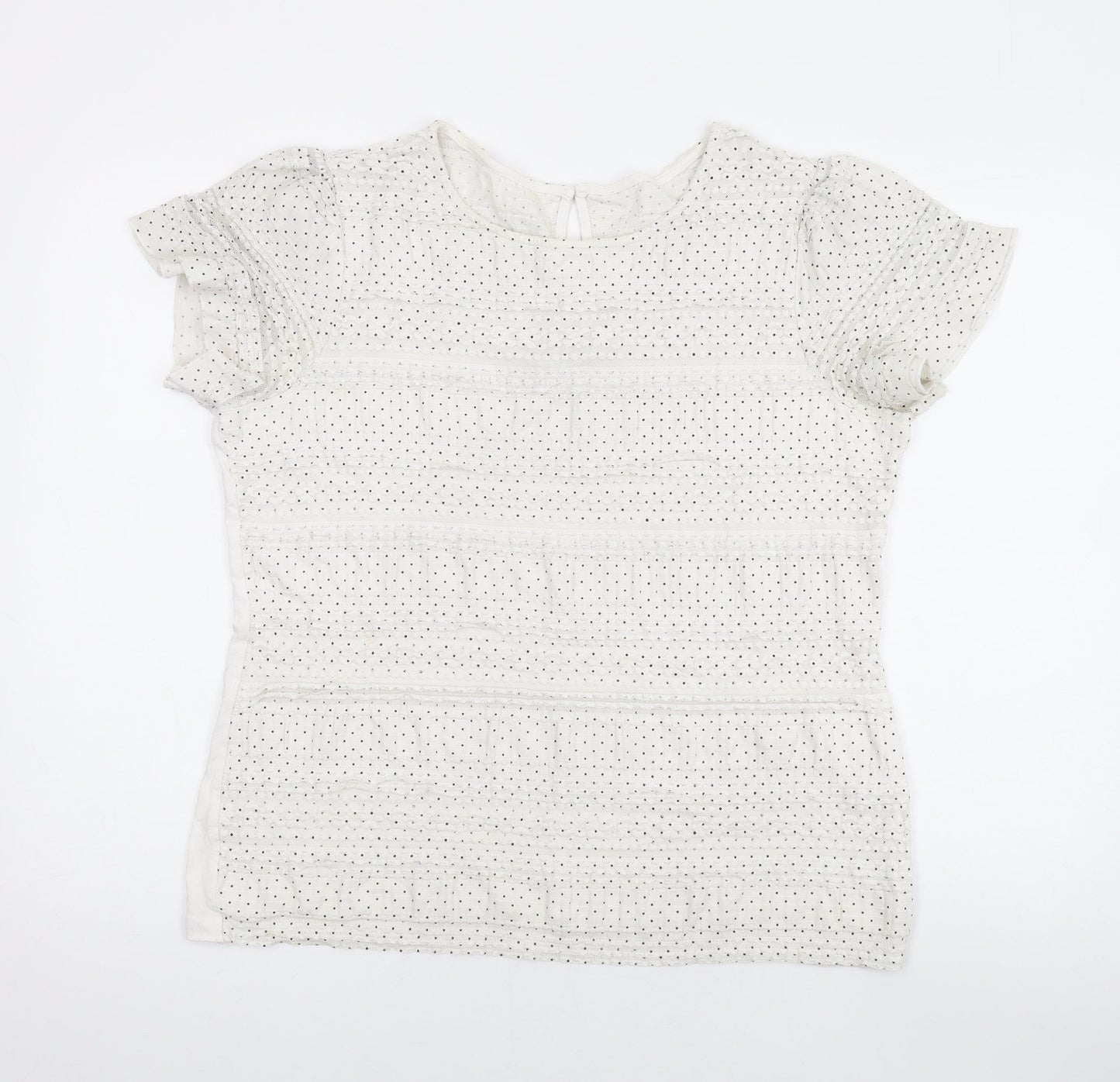 Dorothy Perkins Womens Ivory Polka Dot Cotton Basic T-Shirt Size 16 Round Neck