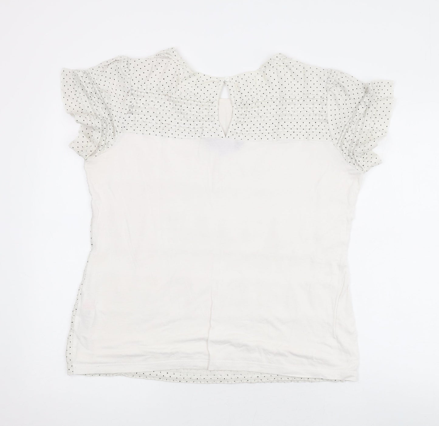 Dorothy Perkins Womens Ivory Polka Dot Cotton Basic T-Shirt Size 16 Round Neck