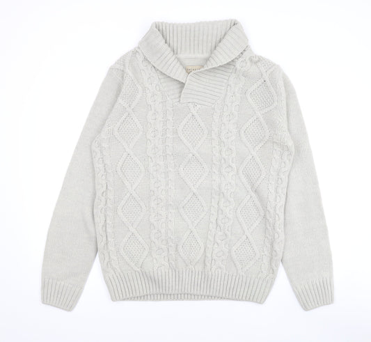 Selezione Grigio Mens Beige V-Neck Wool Pullover Jumper Size M Long Sleeve