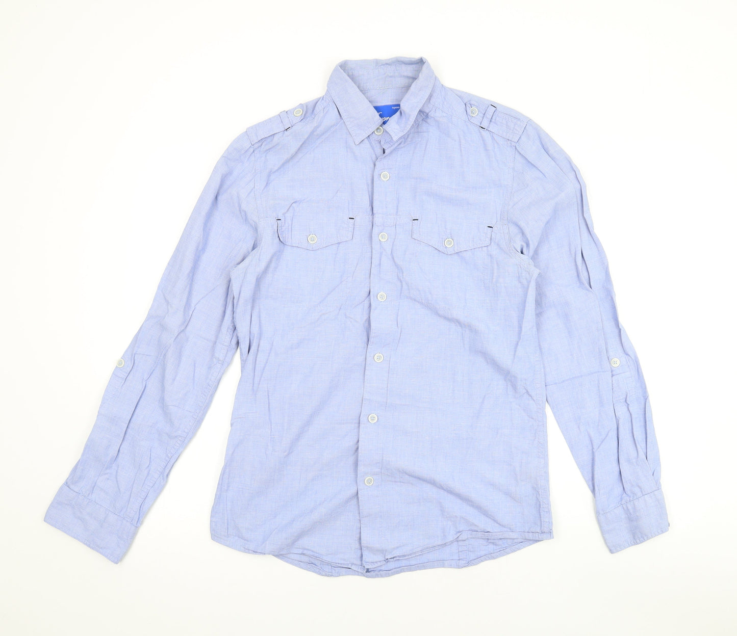 Topman Mens Blue Cotton Button-Up Size S Collared Button