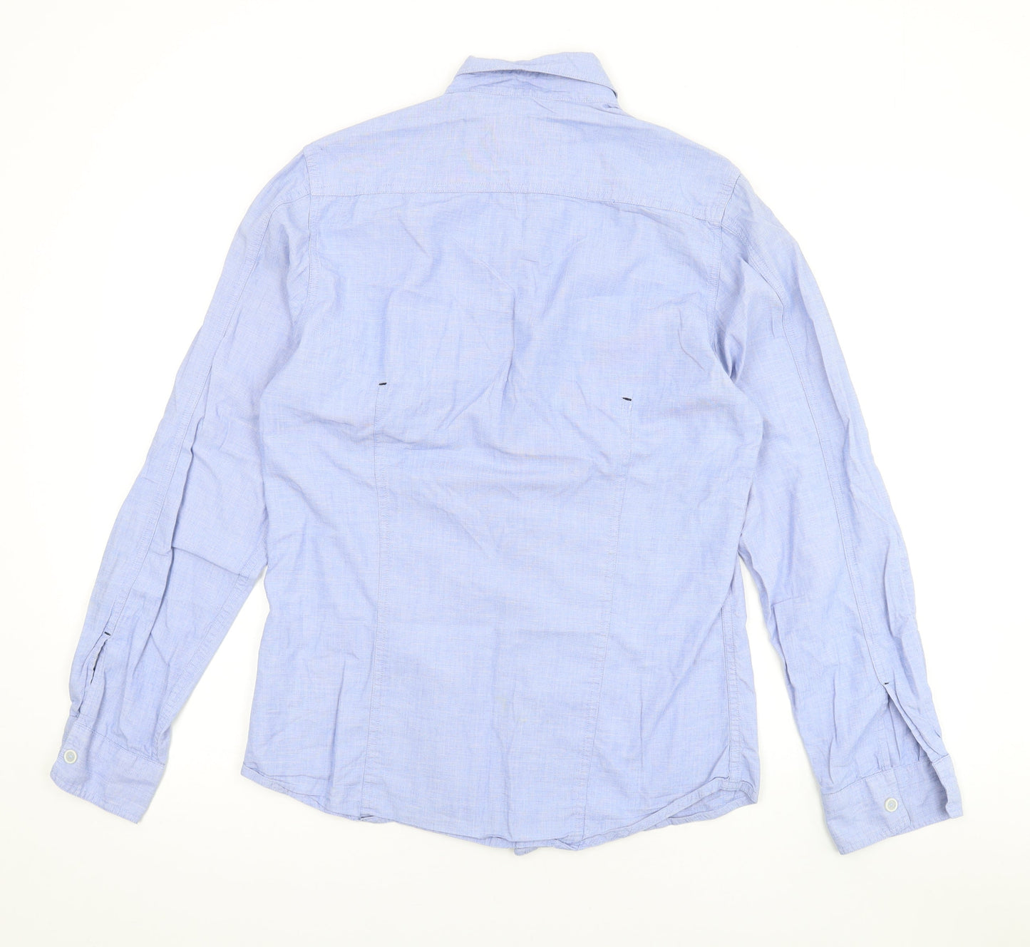 Topman Mens Blue Cotton Button-Up Size S Collared Button