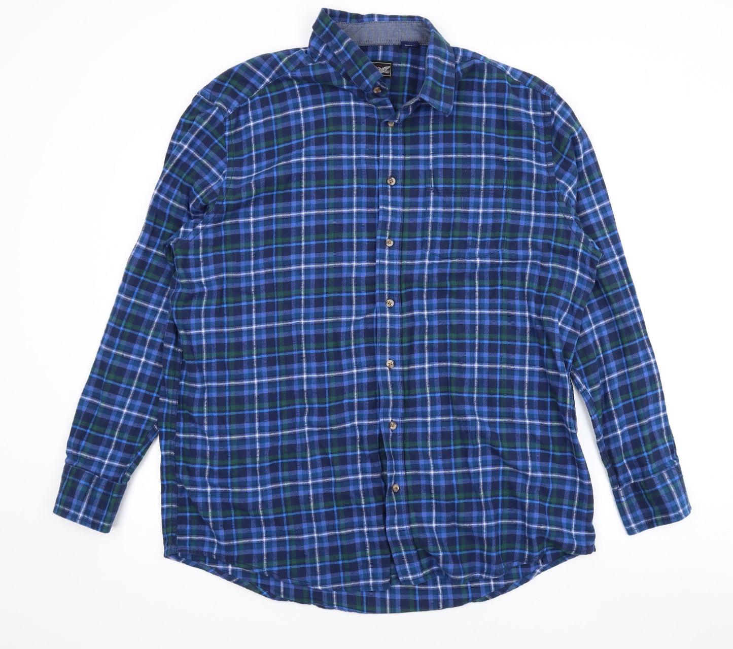 Arrow Mens Blue Plaid Cotton Button-Up Size 2XL Collared Button