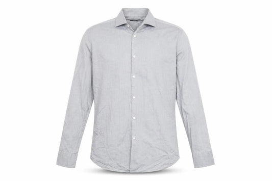 BOSS Mens Grey Cotton Button-Up Size 40 Collared Button