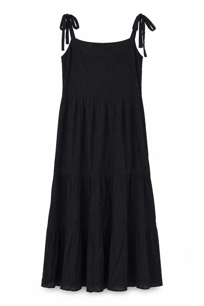 M&Co Womens Black Viscose Maxi Size 10 Square Neck Tie - Tie Shoulder