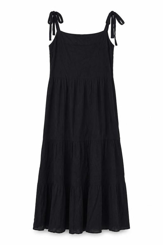M&Co Womens Black Viscose Maxi Size 10 Square Neck Tie - Tie Shoulder