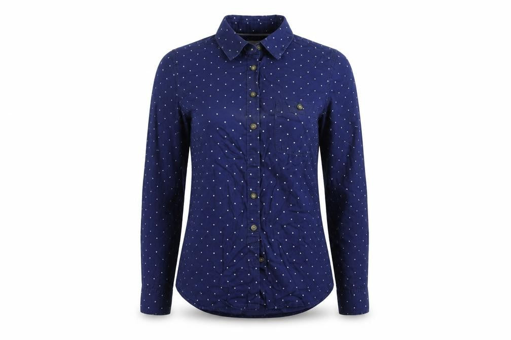 H&M Womens Blue Polka Dot Cotton Basic Button-Up Size 10 Collared