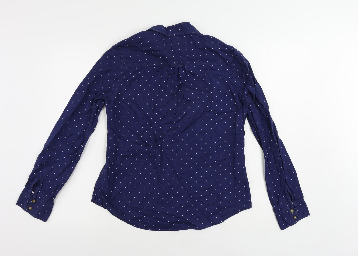 H&M Womens Blue Polka Dot Cotton Basic Button-Up Size 10 Collared