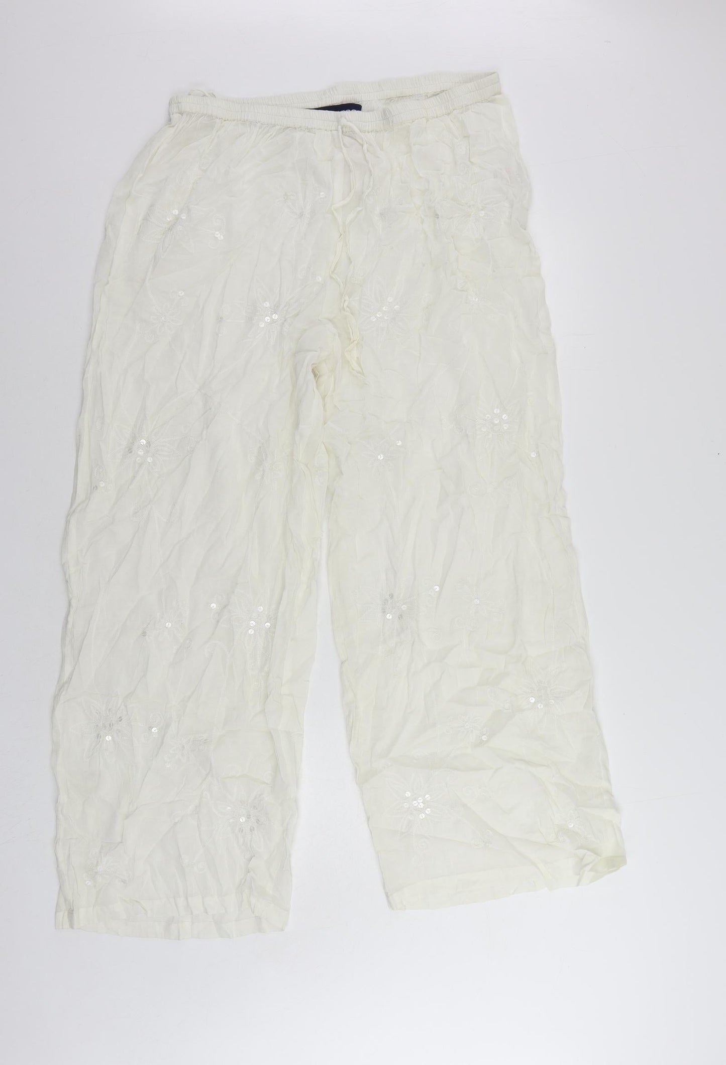 East Coast Womens White Cotton Trousers Size 22 L28 in Regular Drawstring - Elastic Waist Sequin