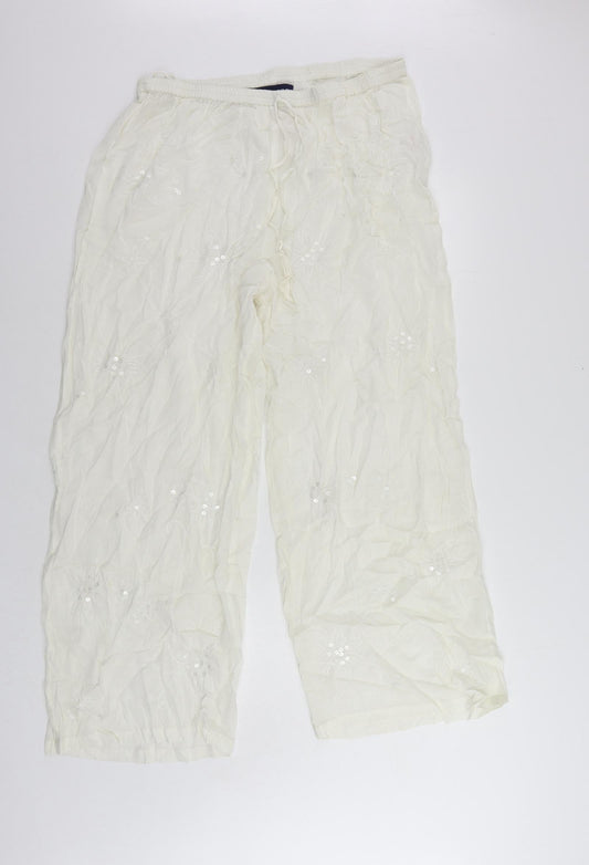 East Coast Womens White Cotton Trousers Size 22 L28 in Regular Drawstring - Elastic Waist Sequin