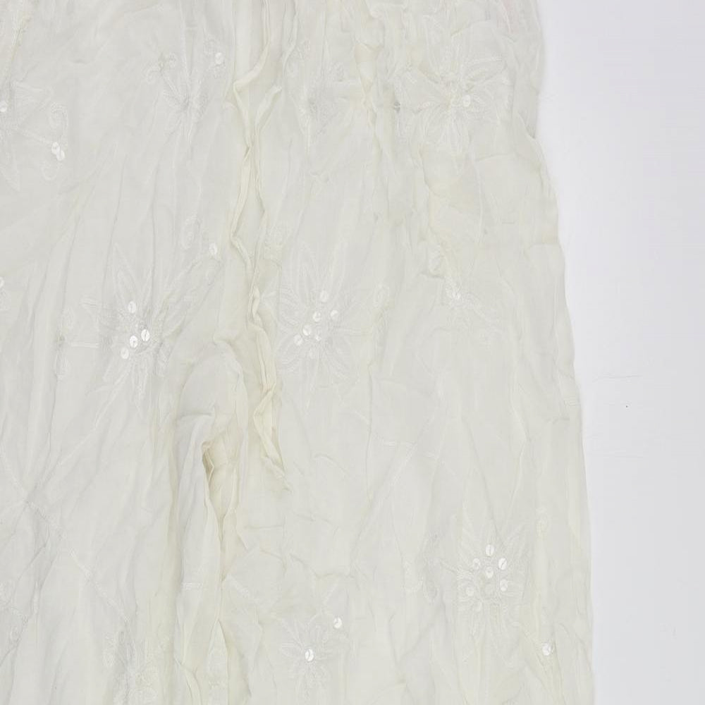 East Coast Womens White Cotton Trousers Size 22 L28 in Regular Drawstring - Elastic Waist Sequin