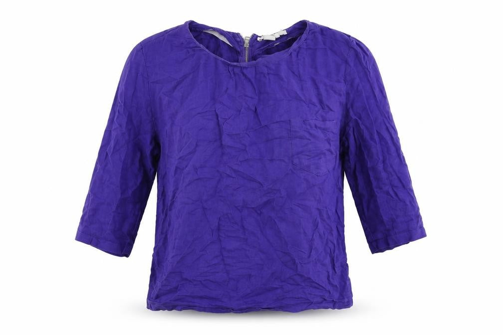 Zara Womens Blue Viscose Basic Blouse Size S Round Neck