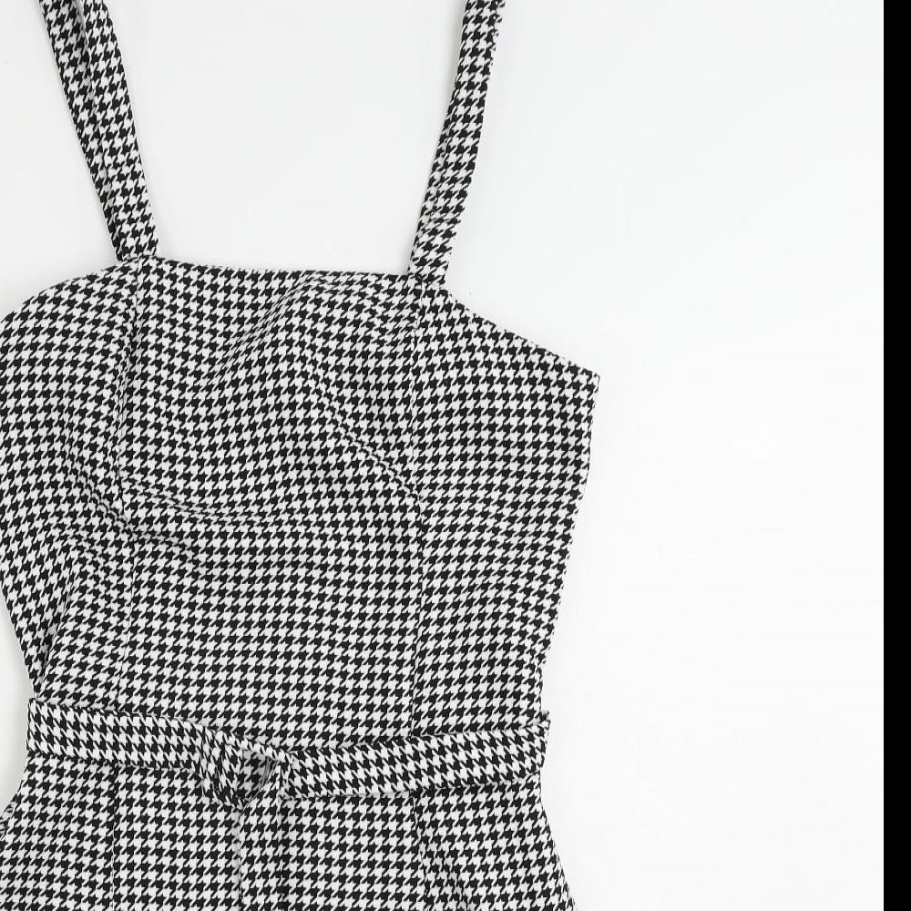 New Look Womens Black Geometric Polyester Mini Size 8 Square Neck Zip - Belted