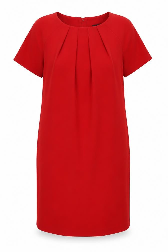 Marks & Spencer Womens Red Polyester Shift Size 12 Boat Neck Zip - Pockets