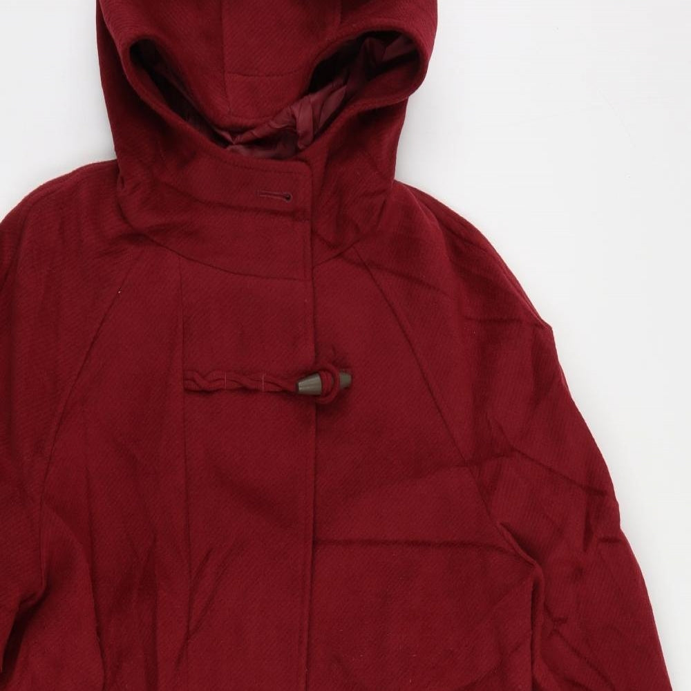 Marks & Spencer Womens Red Pea Coat Coat Size 12 Zip - Hooded