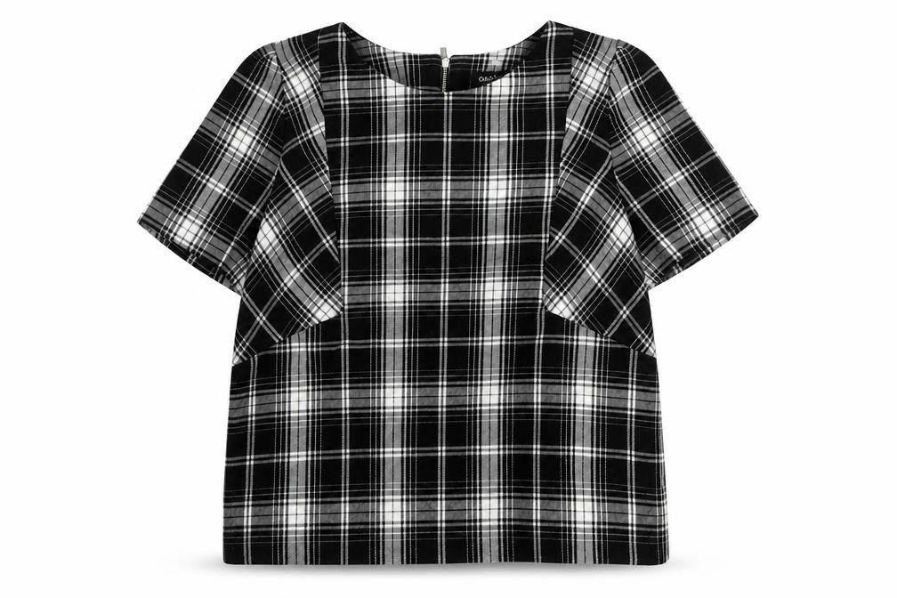 Oasis Womens Black Plaid Polyester Basic Blouse Size 14 Round Neck