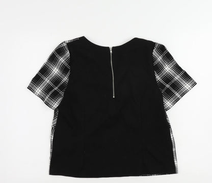 Oasis Womens Black Plaid Polyester Basic Blouse Size 14 Round Neck