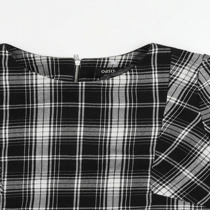 Oasis Womens Black Plaid Polyester Basic Blouse Size 14 Round Neck