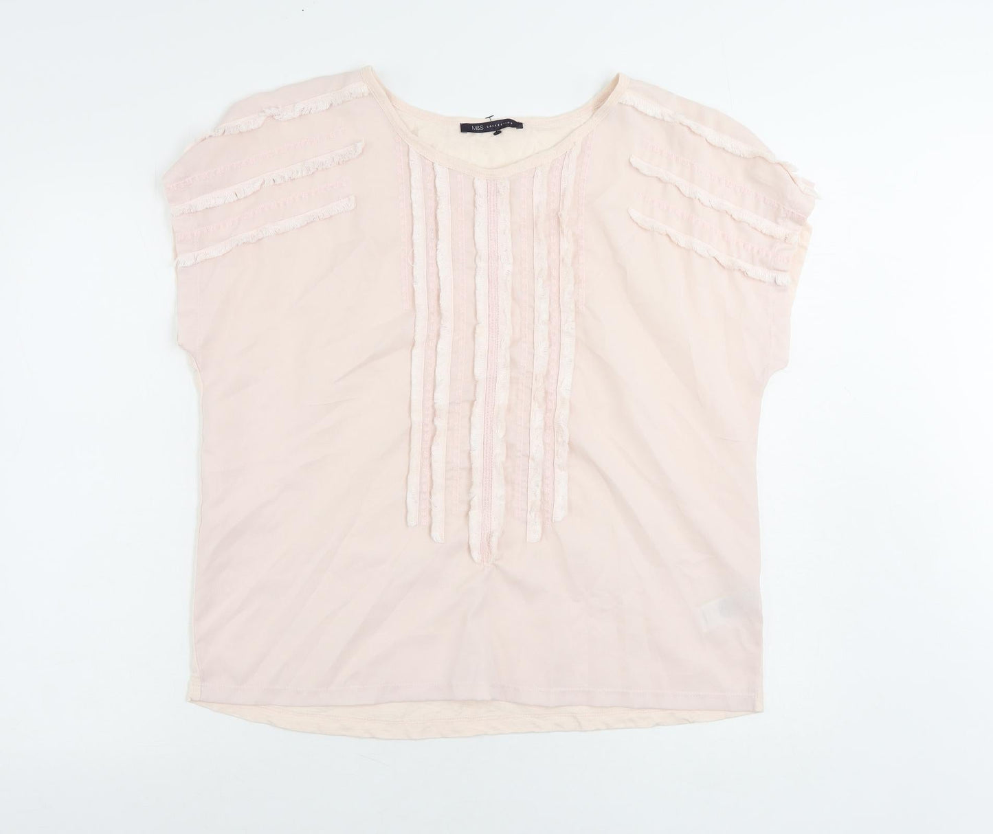 Marks and Spencer Womens Pink Polyester Basic Blouse Size 14 Boat Neck
