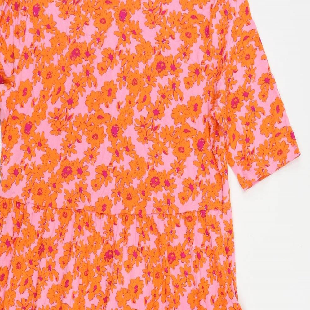 Marks and Spencer Womens Pink Floral Viscose T-Shirt Dress Size 12 Crew Neck Pullover