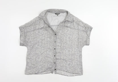 Marks & Spencer Womens Grey Animal Print Polyester Basic Button-Up Size 14 Collared - Sheer