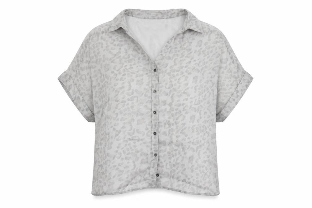 Marks & Spencer Womens Grey Animal Print Polyester Basic Button-Up Size 14 Collared - Sheer