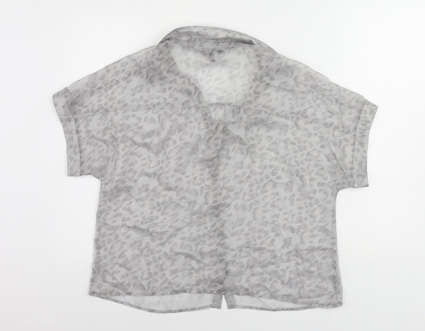 Marks and Spencer Womens Grey Animal Print Polyester Basic Button-Up Size 14 Collared - Sheer