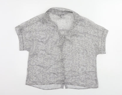 Marks & Spencer Womens Grey Animal Print Polyester Basic Button-Up Size 14 Collared - Sheer
