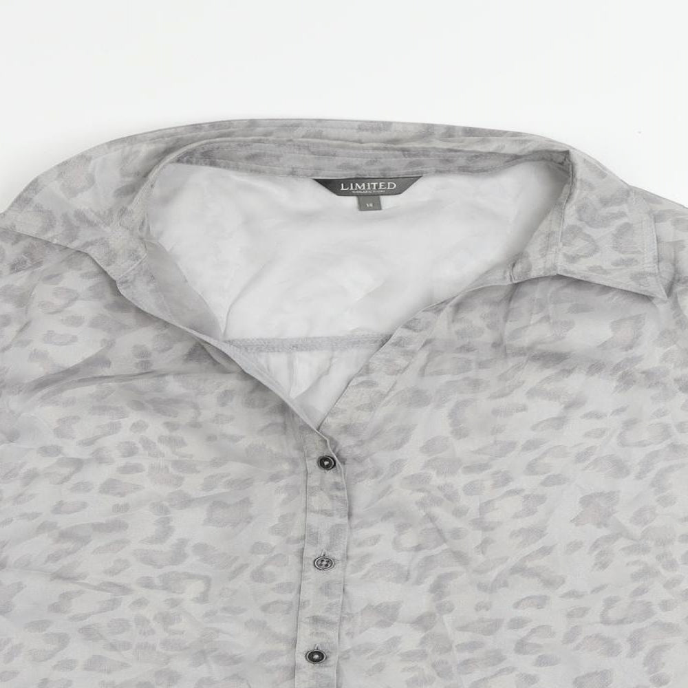 Marks and Spencer Womens Grey Animal Print Polyester Basic Button-Up Size 14 Collared - Sheer