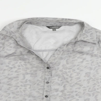 Marks & Spencer Womens Grey Animal Print Polyester Basic Button-Up Size 14 Collared - Sheer