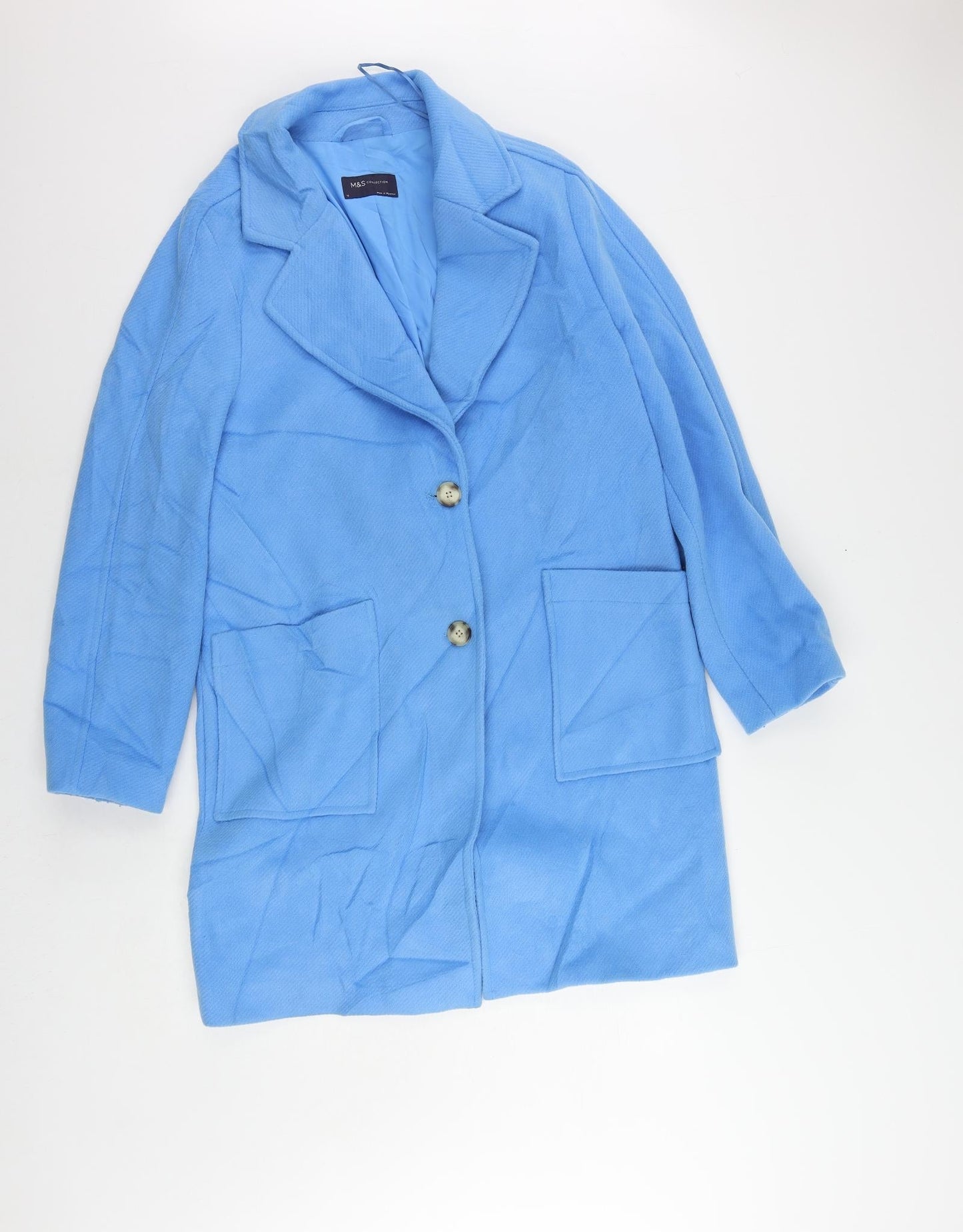 Marks and Spencer Womens Blue Overcoat Coat Size 12 Button