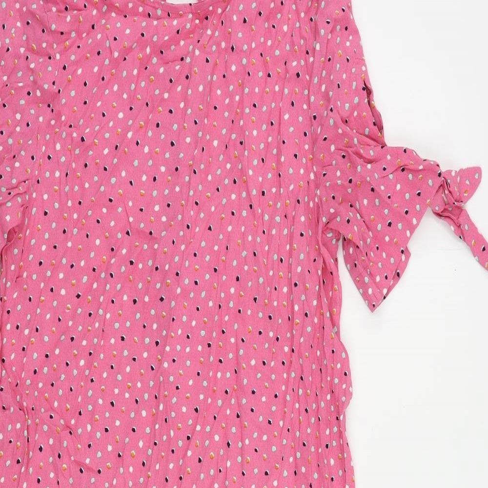 Monki Womens Pink Geometric Viscose A-Line Size XS Round Neck Button